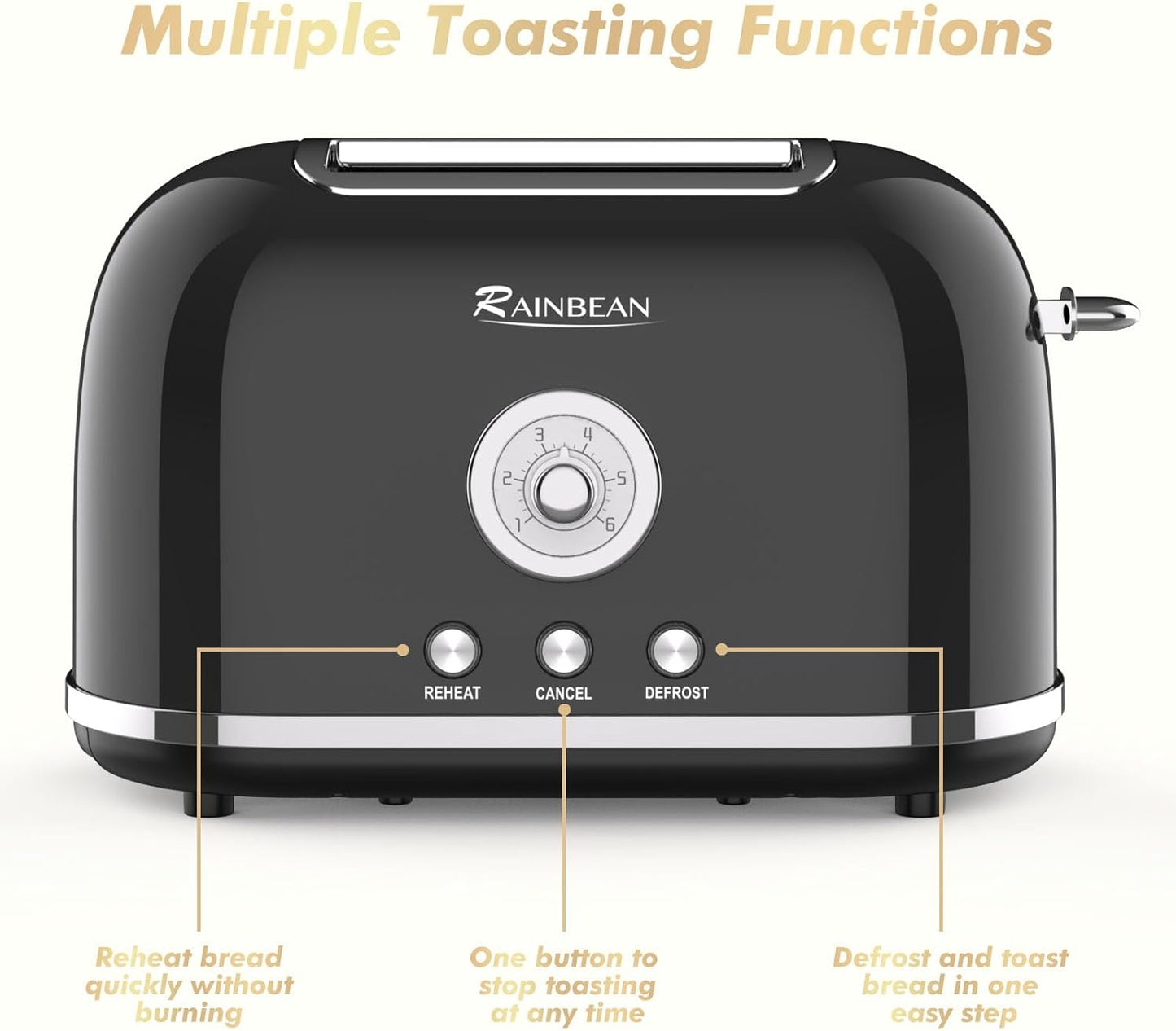 Toaster 2 Slice Retro Toaster Stainless Steel With 6 Bread Shade