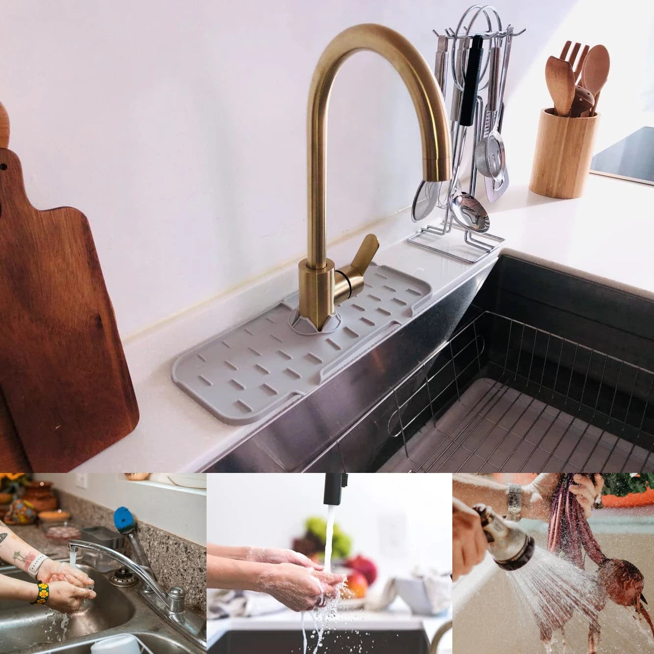 Kitchen Silicone Faucet Absorbent Mat Sink Splash Guard Faucet