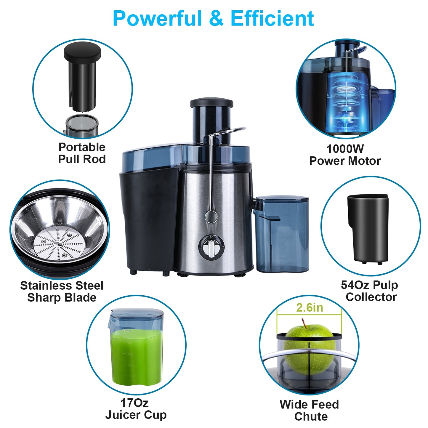 1Pc Centrifugal Juicer Juice Extractor With 2 Speeds 2.6in Wide Feed