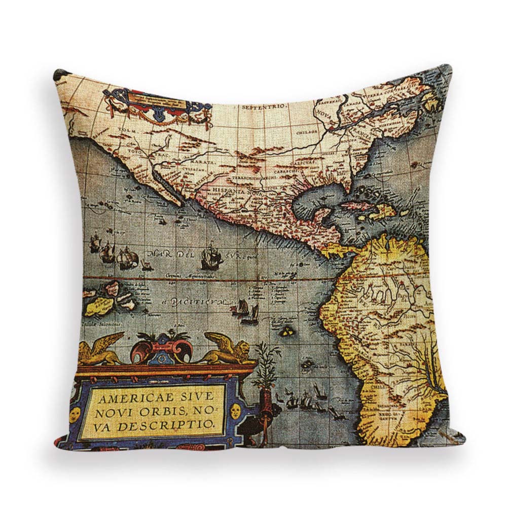 New Retro Toss Pillow Case European World Map Cushion Cover Seat