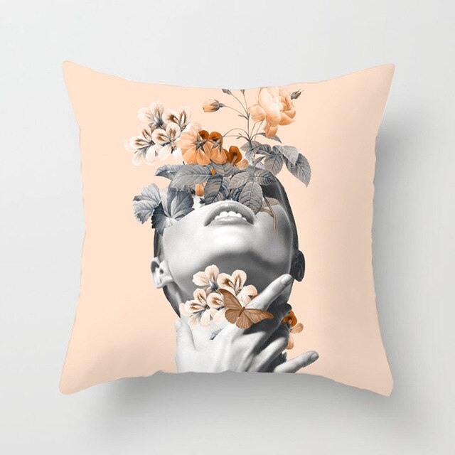 Abstract Print Flower Lady Cushion Cover Pillow Cases