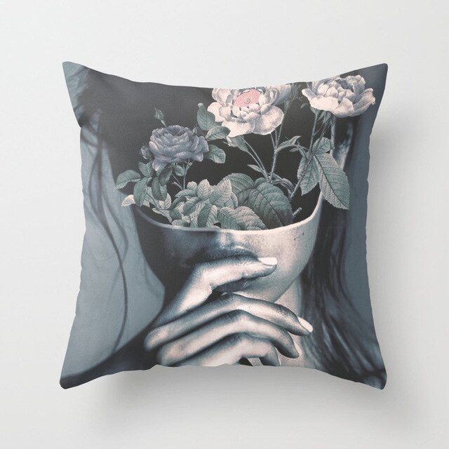 Abstract Print Flower Lady Cushion Cover Pillow Cases