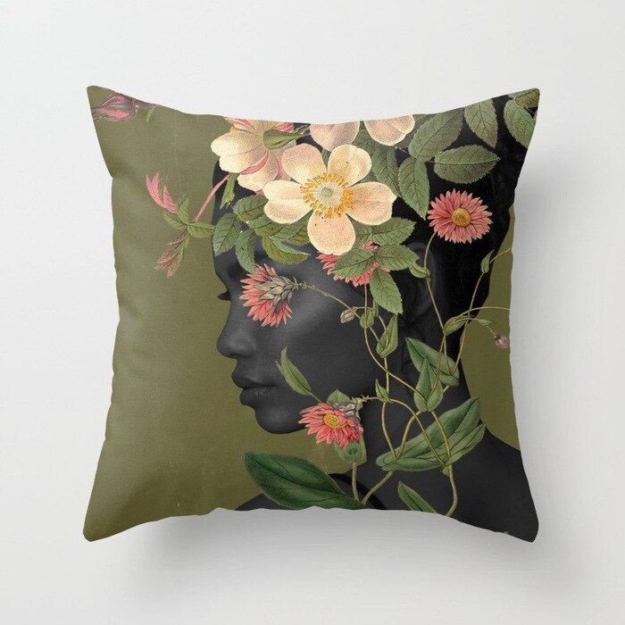 Abstract Print Flower Lady Cushion Cover Pillow Cases