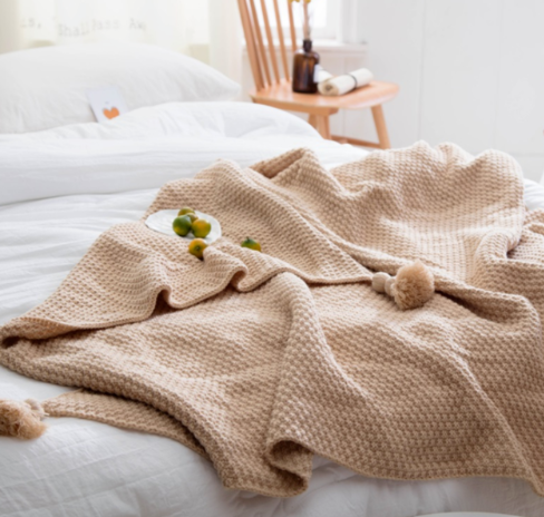 Nordic fringed knit ball wool shawl sofa leisure blanket