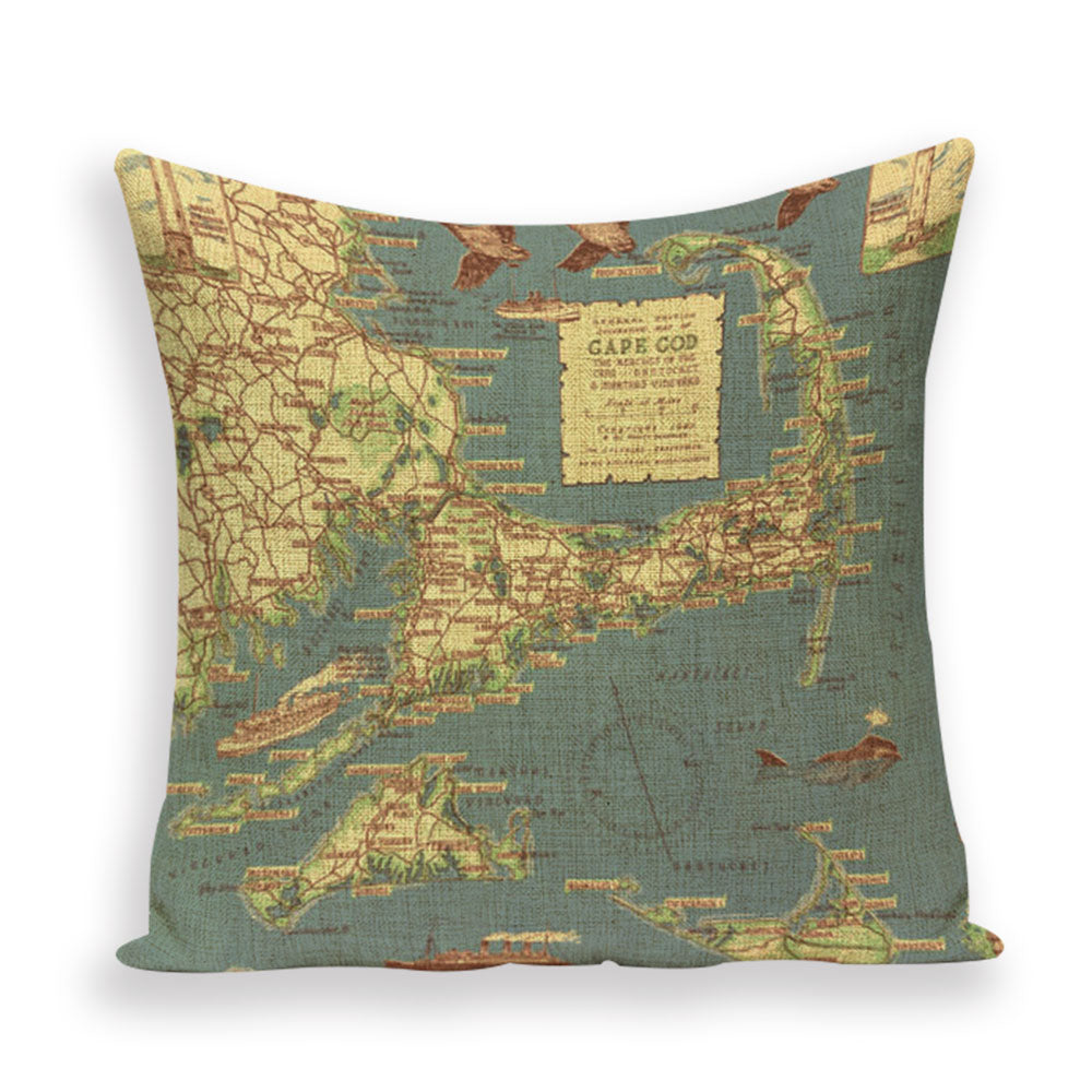 New Retro Toss Pillow Case European World Map Cushion Cover Seat