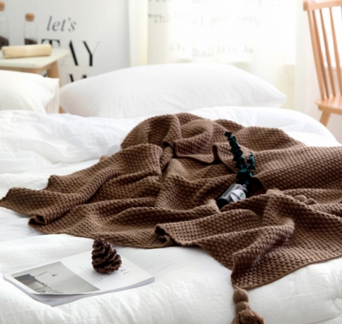 Nordic fringed knit ball wool shawl sofa leisure blanket