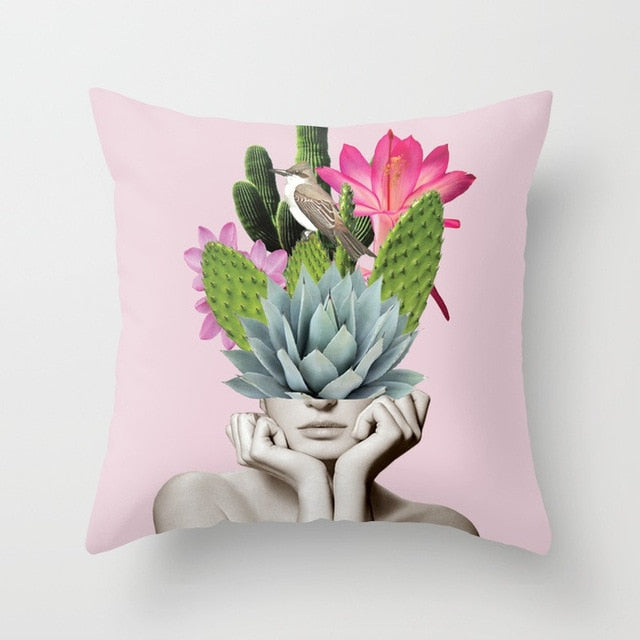 Abstract Print Flower Lady Cushion Cover Pillow Cases