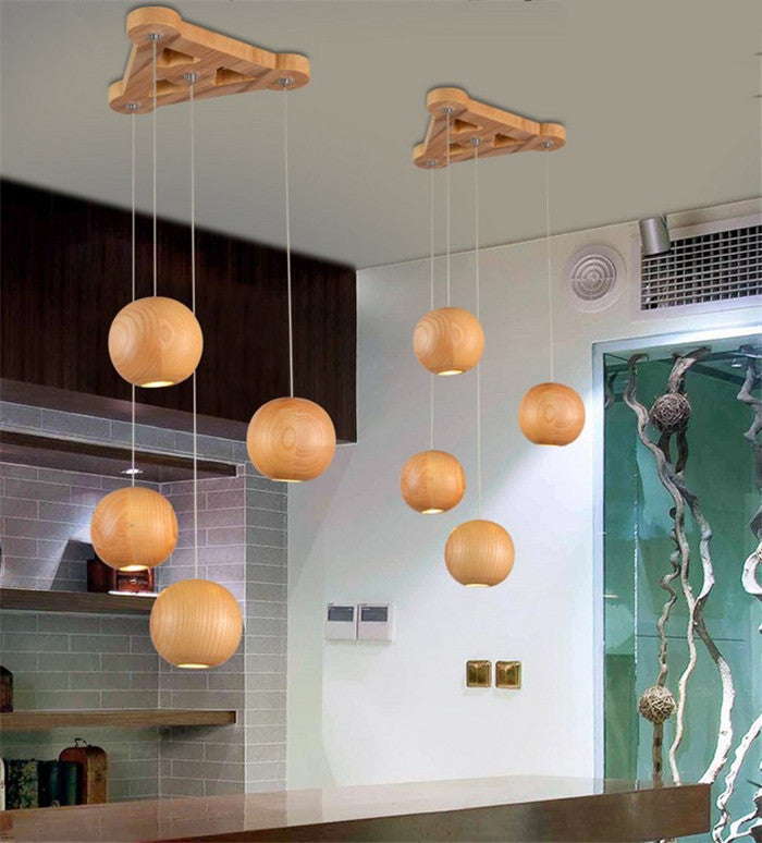 Nordic wood solid wood ball chandelier creative personality