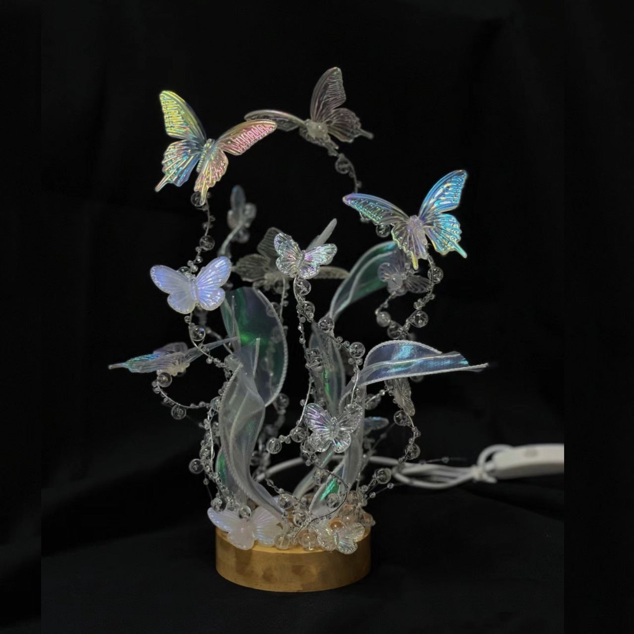 Handmade Diy Butterfly Crystal Small Night Lamp Bedside Light