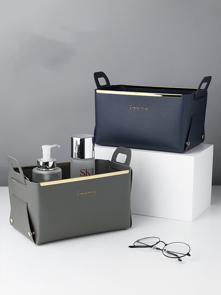 Nordic Desktop PU Leather Large Storage Box Folding Living Room