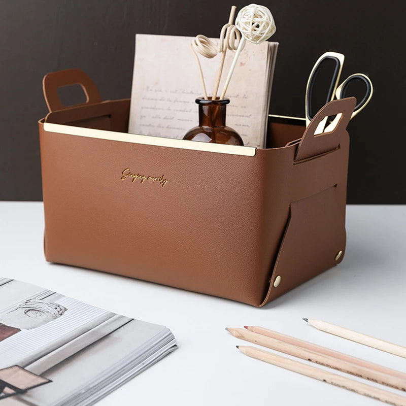 Nordic Desktop PU Leather Large Storage Box Folding Living Room