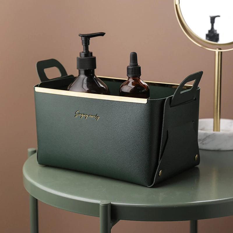 Nordic Desktop PU Leather Large Storage Box Folding Living Room