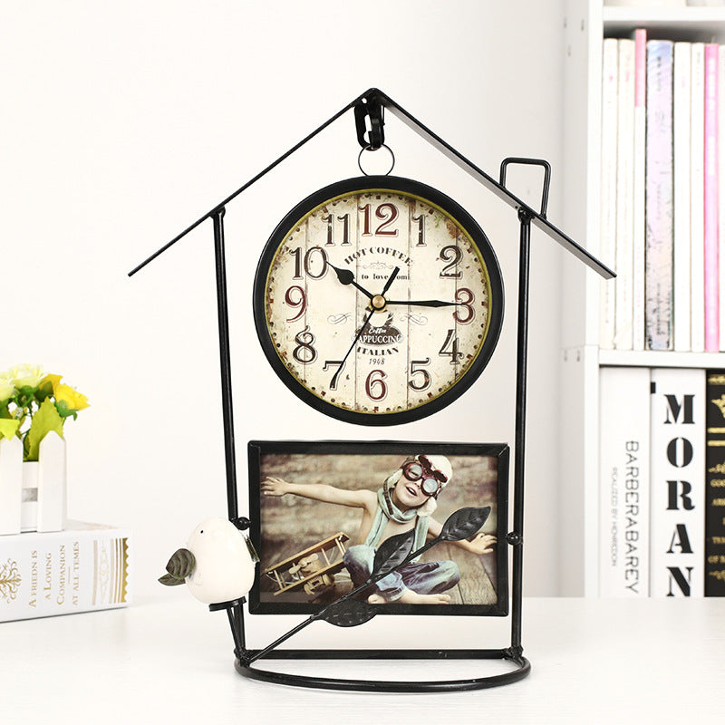 Cross-Border Retro Wrought Iron Birdcage Wall Clock Decoration