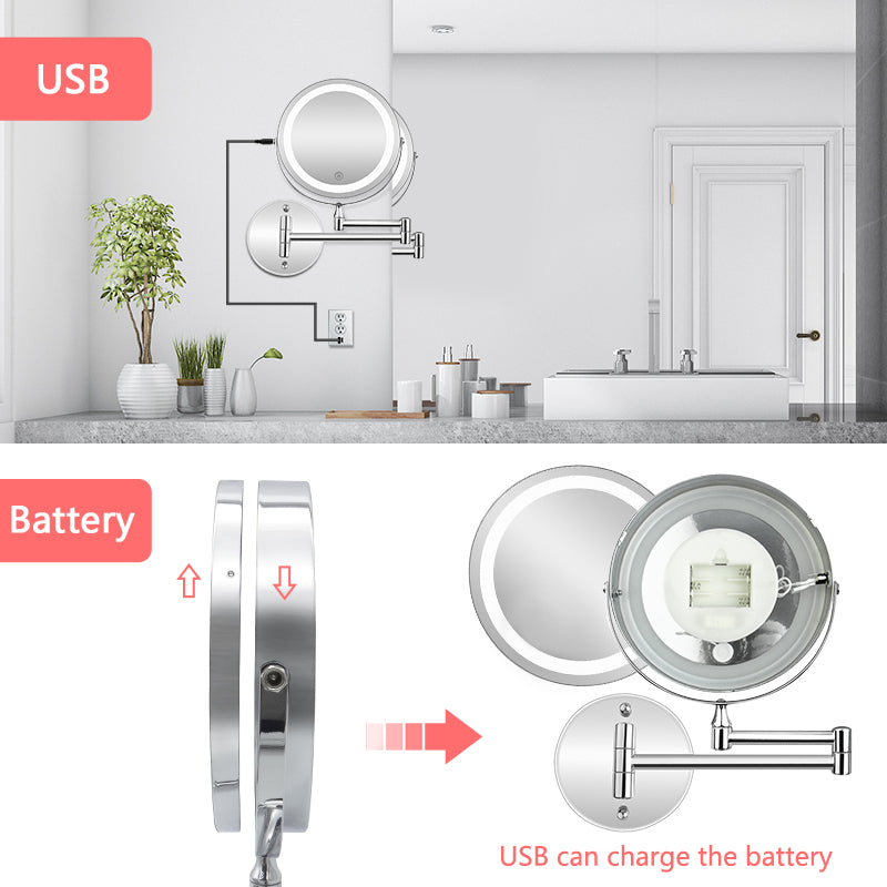 Bathroom Vanity Mirror Led With Lamp Folding Double-Sided