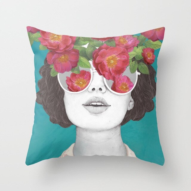Abstract Print Flower Lady Cushion Cover Pillow Cases