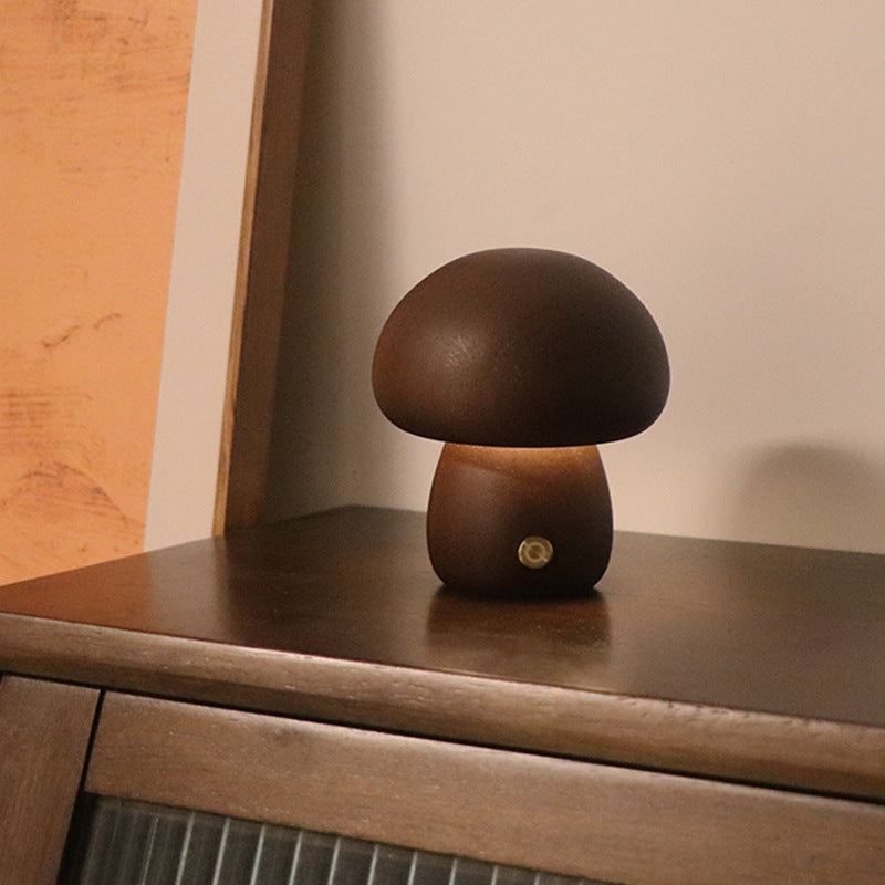 INS Wooden Cute Mushroom LED Night Light With Touch Switch Bedside