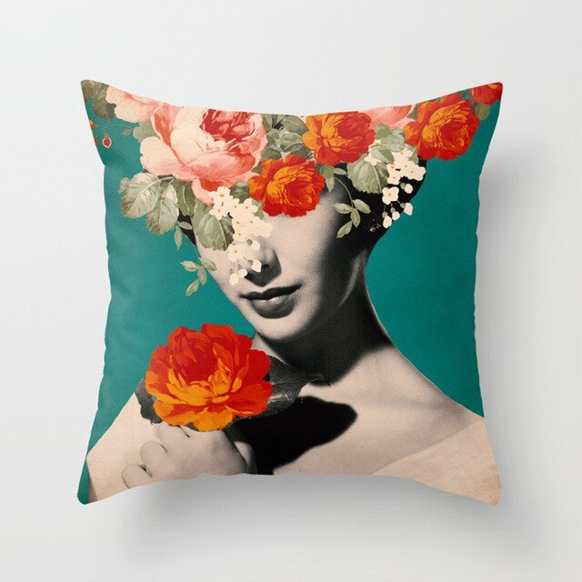Abstract Print Flower Lady Cushion Cover Pillow Cases