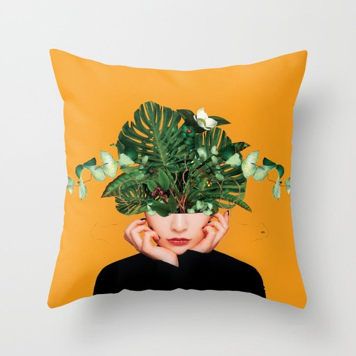 Abstract Print Flower Lady Cushion Cover Pillow Cases