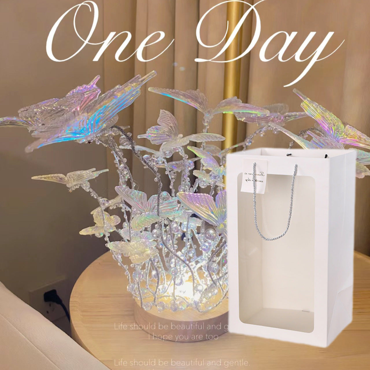 Handmade Diy Butterfly Crystal Small Night Lamp Bedside Light