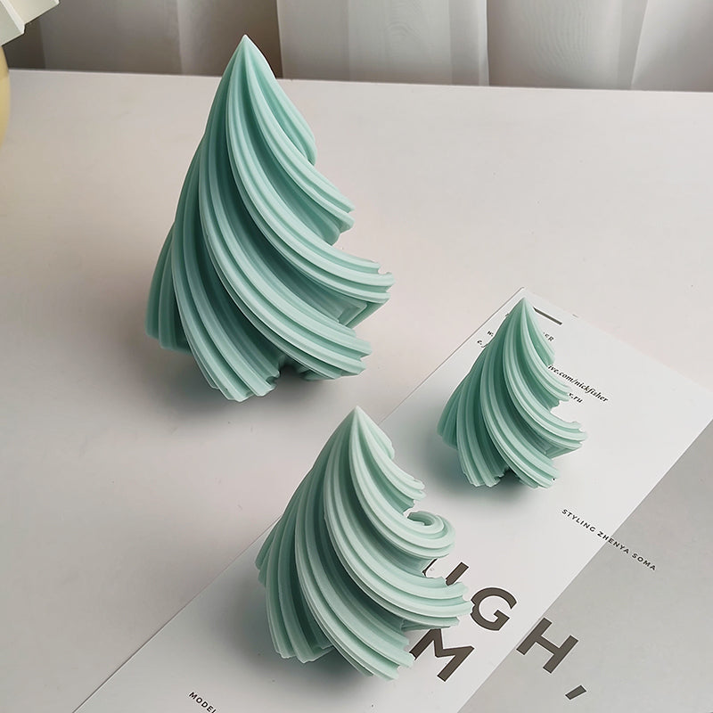 Large Rotary Cone Candle Mold DIY Christmas Tree Geometric Striped Soap
