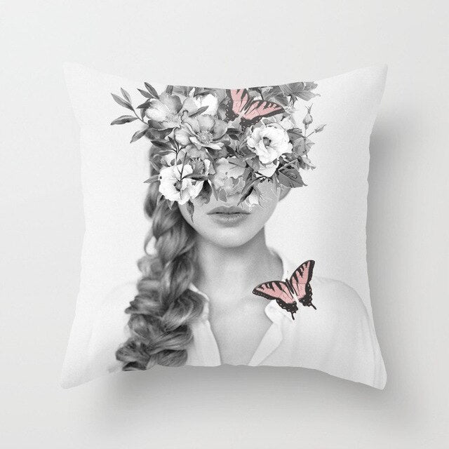Abstract Print Flower Lady Cushion Cover Pillow Cases