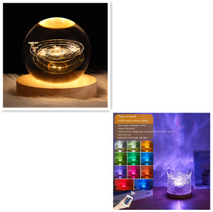 LED Water Ripple Ambient Night Light USB Rotating Projection Crystal
