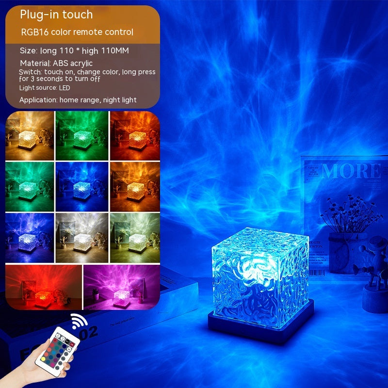 LED Water Ripple Ambient Night Light USB Rotating Projection Crystal