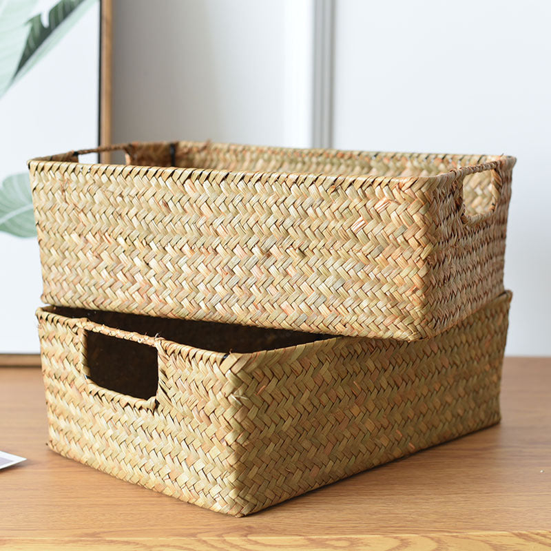 Straw Woven Rectangular Storage Baskets, Finishing Baskets