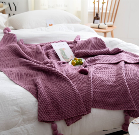 Nordic fringed knit ball wool shawl sofa leisure blanket