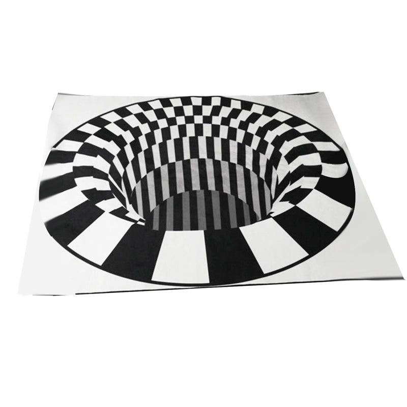 3D Vortex Carpet Black White Grid Bottomless Hole Illusion Rug Living Room