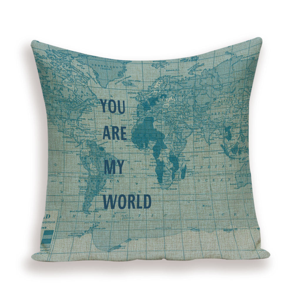 New Retro Toss Pillow Case European World Map Cushion Cover Seat