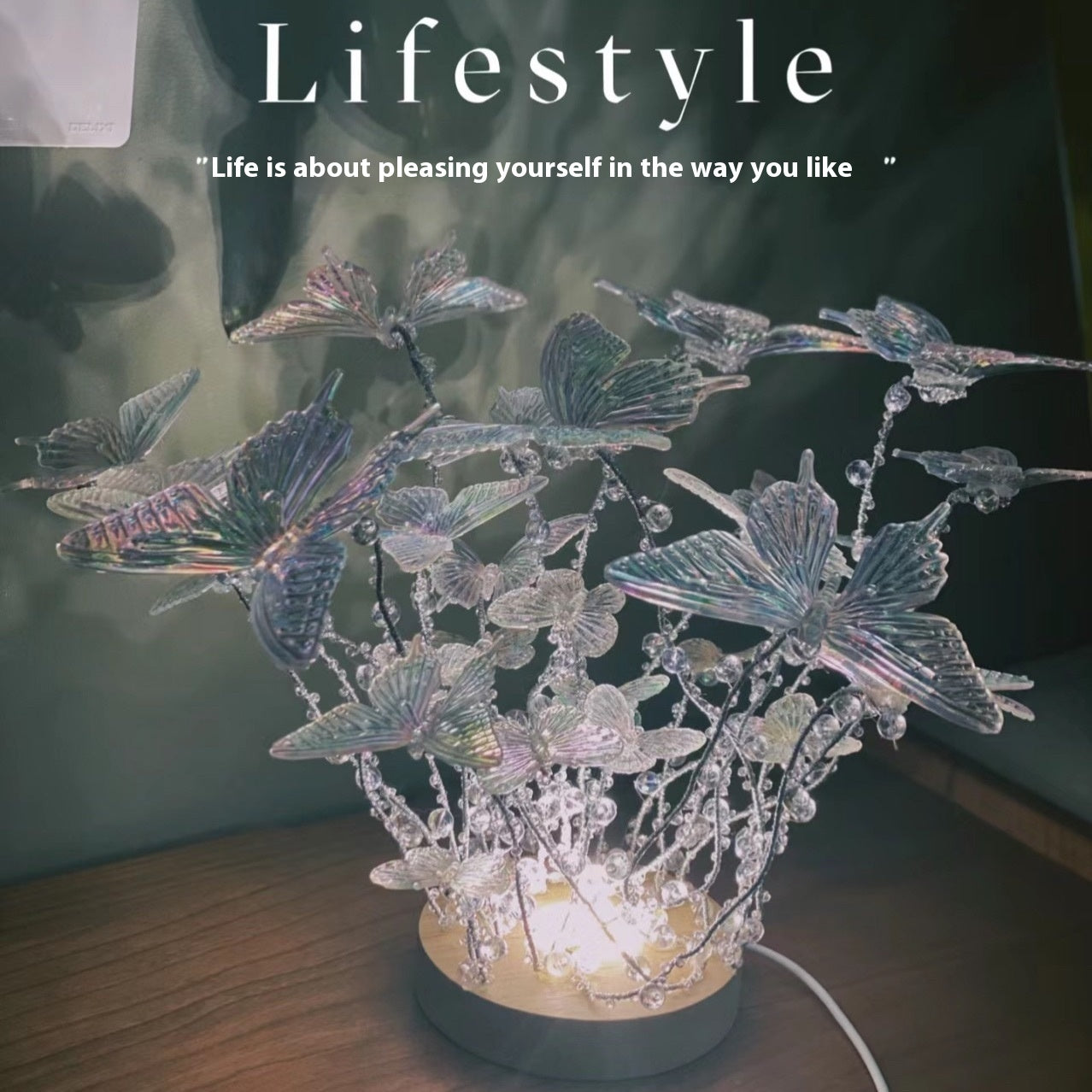 Handmade Diy Butterfly Crystal Small Night Lamp Bedside Light