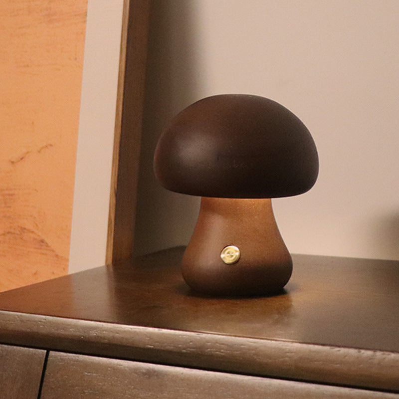 INS Wooden Cute Mushroom LED Night Light With Touch Switch Bedside