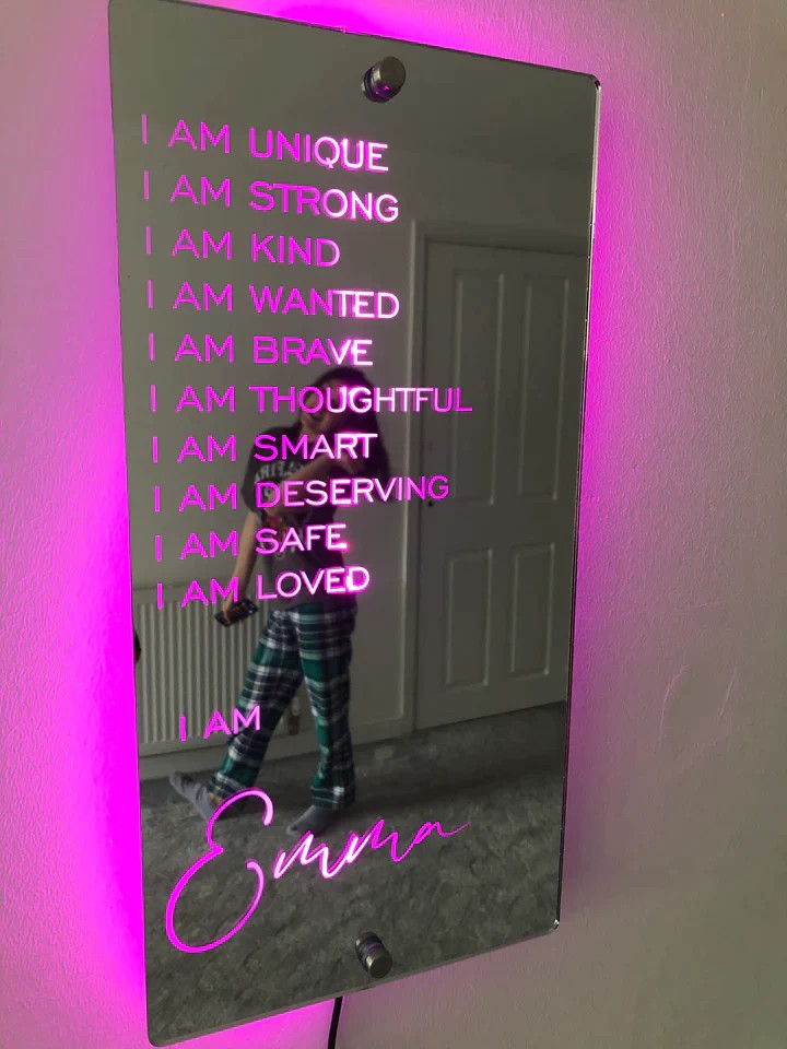 Personalized Name Mirror Light For Bedroom LED Light Up Mirror