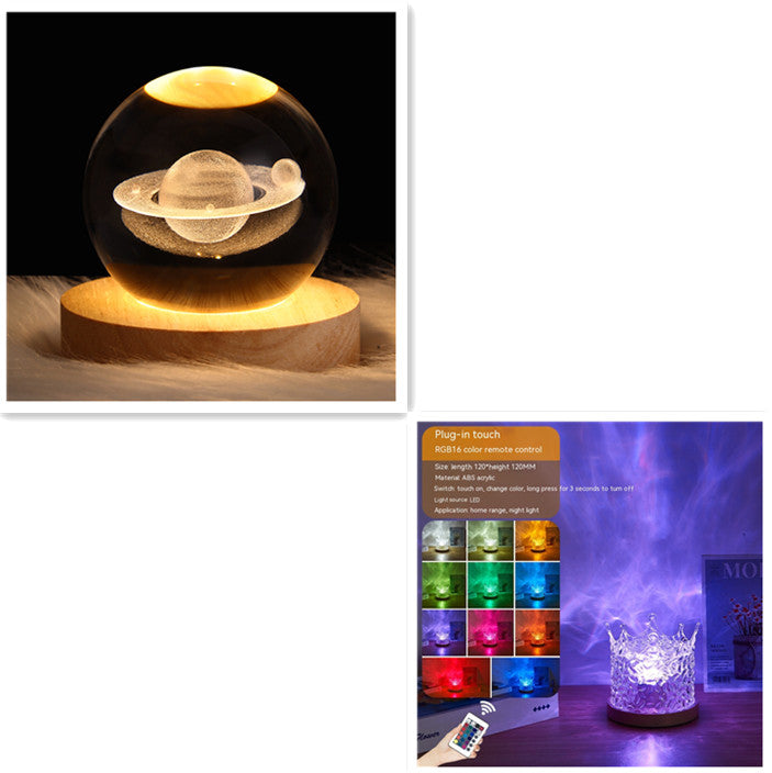 LED Water Ripple Ambient Night Light USB Rotating Projection Crystal