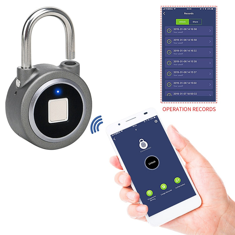 Smart lock fingerprint padlock mobile phone APP control Bluetooth