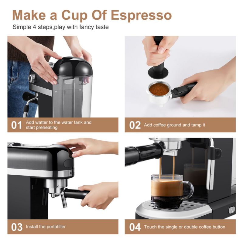 20 Bar Espresso Machine 1350W High Performance 1.4 Ldetachable