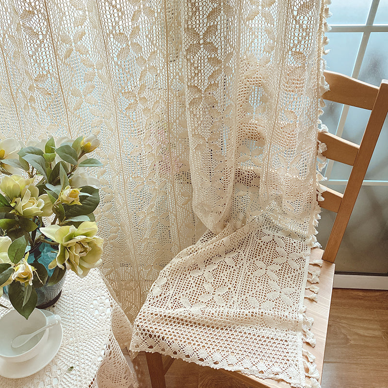 Cotton Linen Crochet Hollow Living Room Curtains