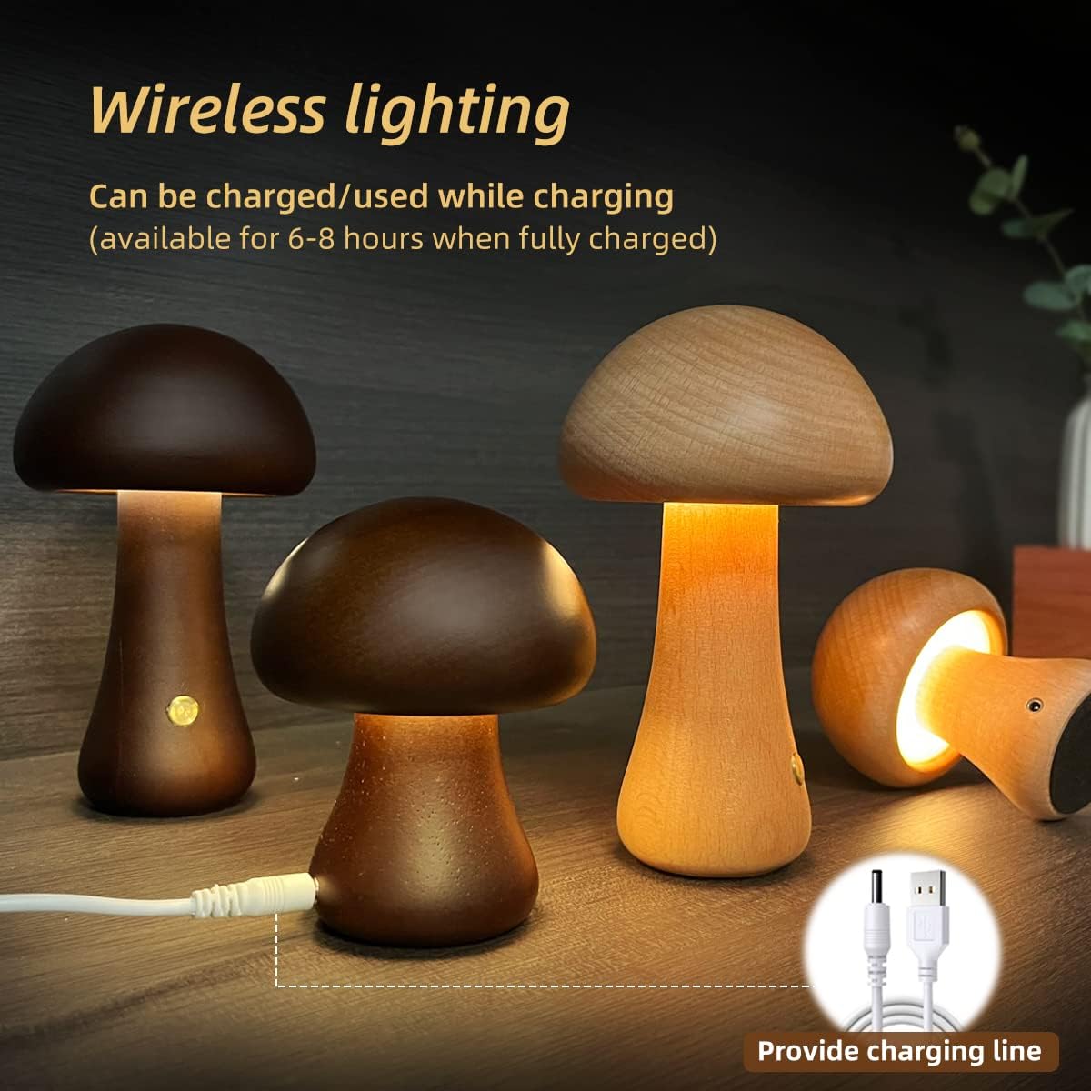 INS Wooden Cute Mushroom LED Night Light With Touch Switch Bedside