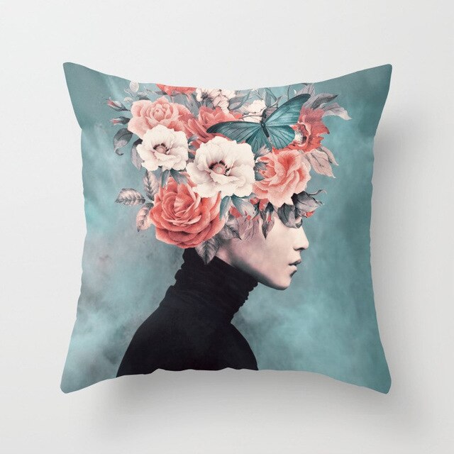 Abstract Print Flower Lady Cushion Cover Pillow Cases