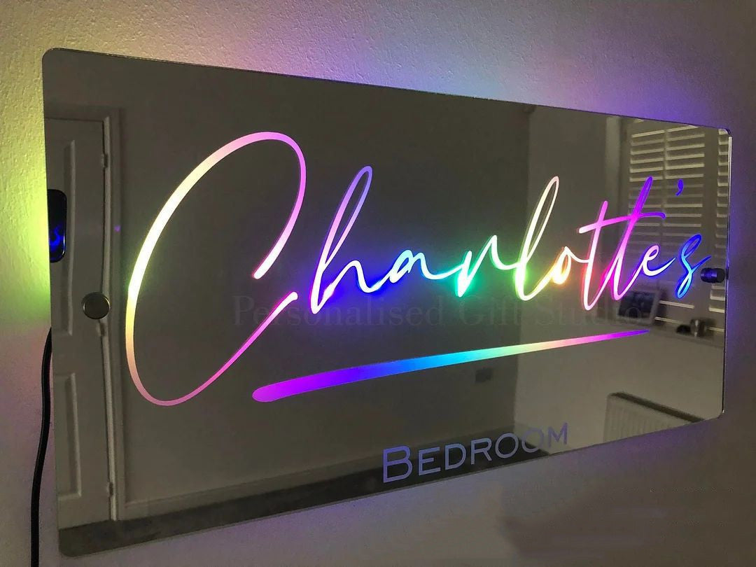 Personalized Name Mirror Light For Bedroom LED Light Up Mirror