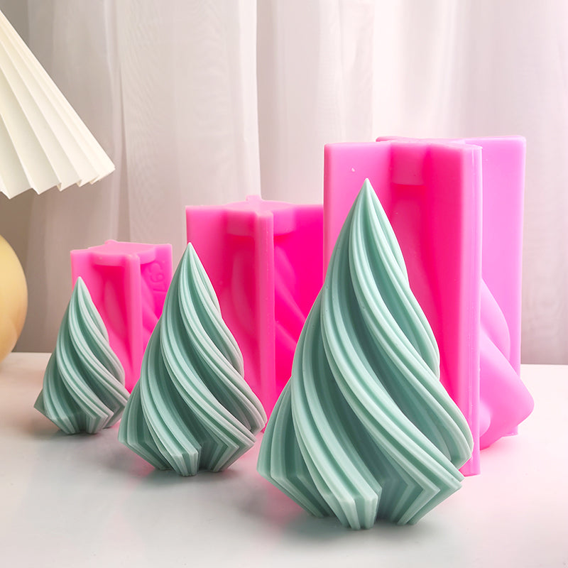 Large Rotary Cone Candle Mold DIY Christmas Tree Geometric Striped Soap