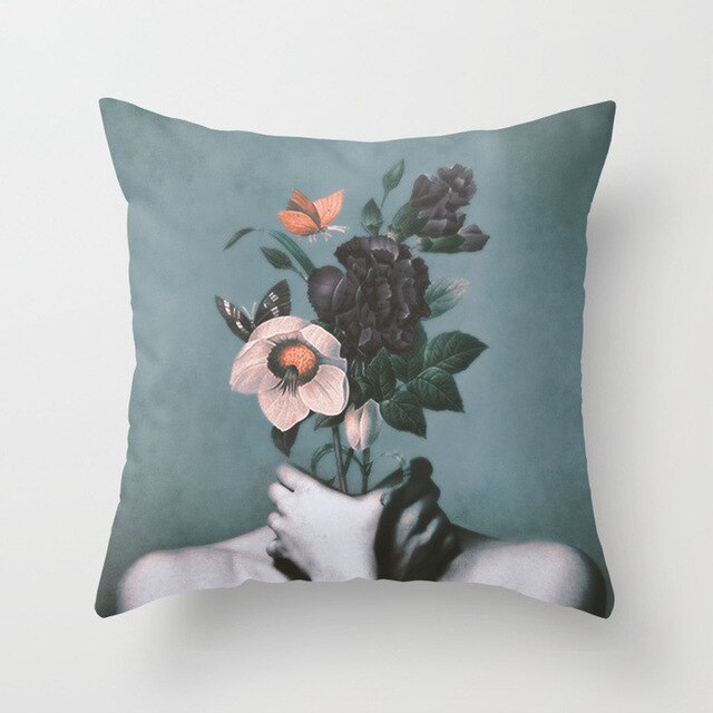 Abstract Print Flower Lady Cushion Cover Pillow Cases