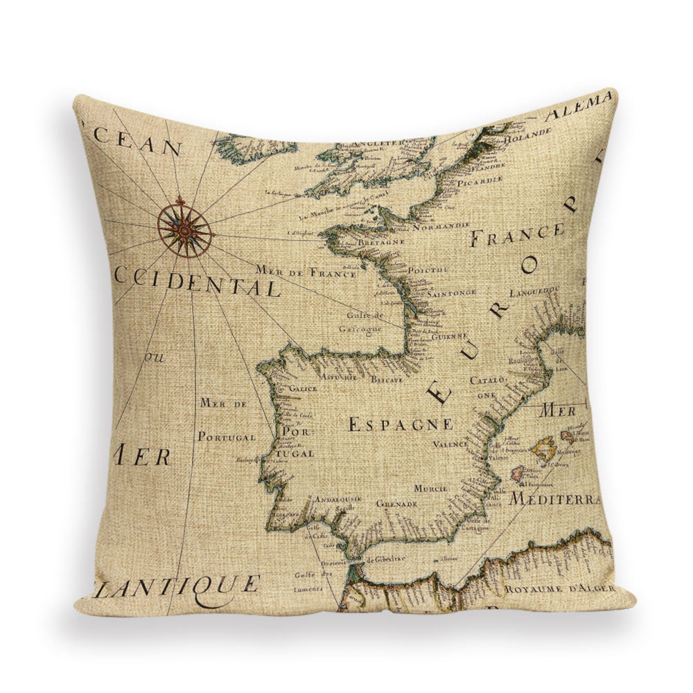 New Retro Toss Pillow Case European World Map Cushion Cover Seat