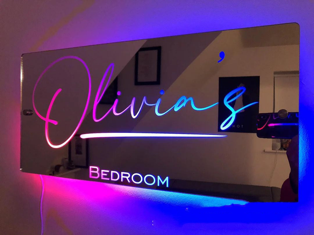 Personalized Name Mirror Light For Bedroom LED Light Up Mirror