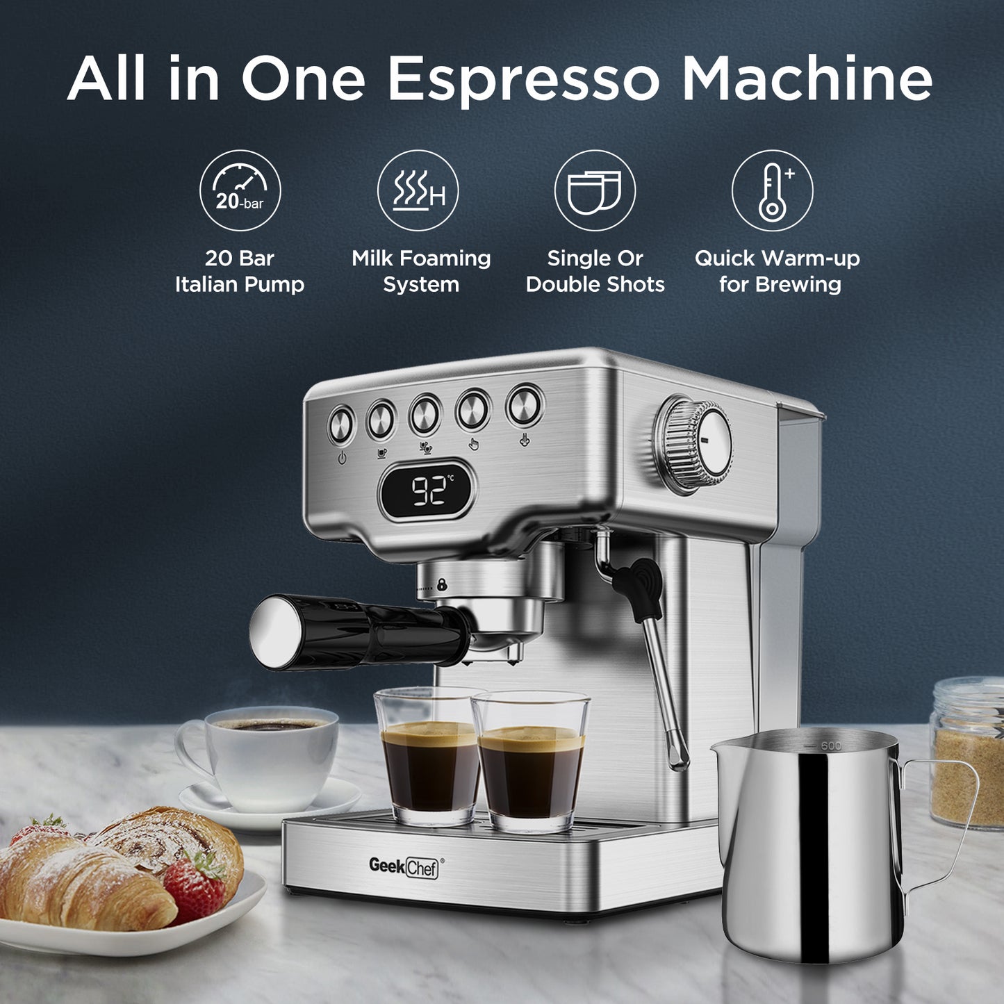 20 Bar Espresso Machine With Milk Frothier For Latte, Cappuccino