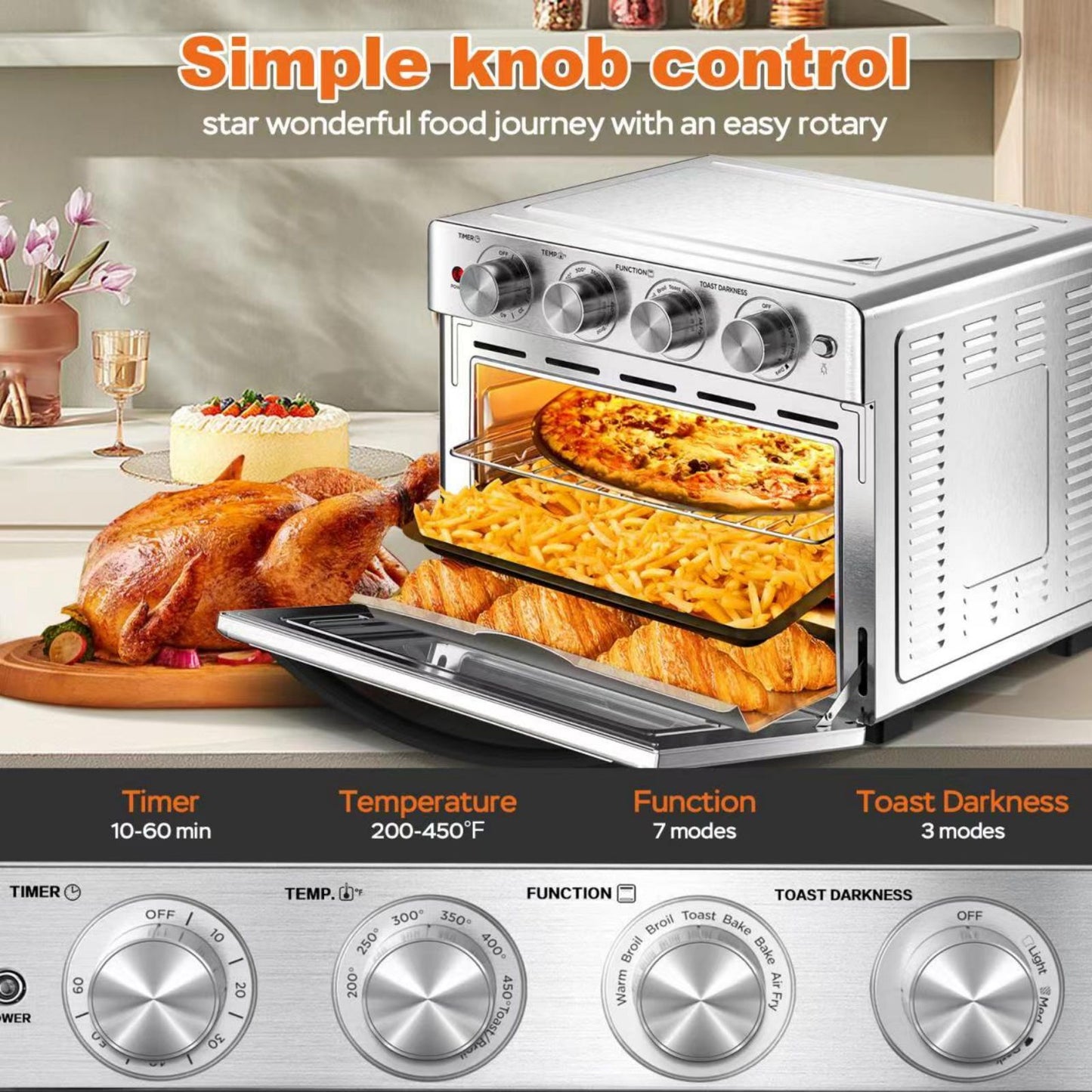Air Fryer 6 Slice 26QT 26L Air Fryer Fry Oil-Free Extra Large Toaster