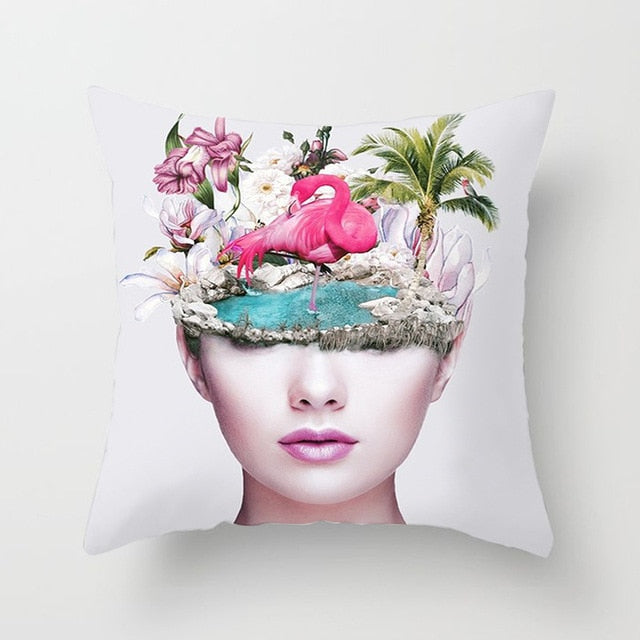 Abstract Print Flower Lady Cushion Cover Pillow Cases