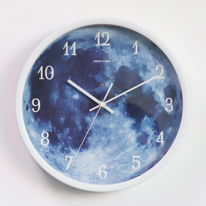 12-inch Wall Clock For Home Decoration Blue Moon Sound Control