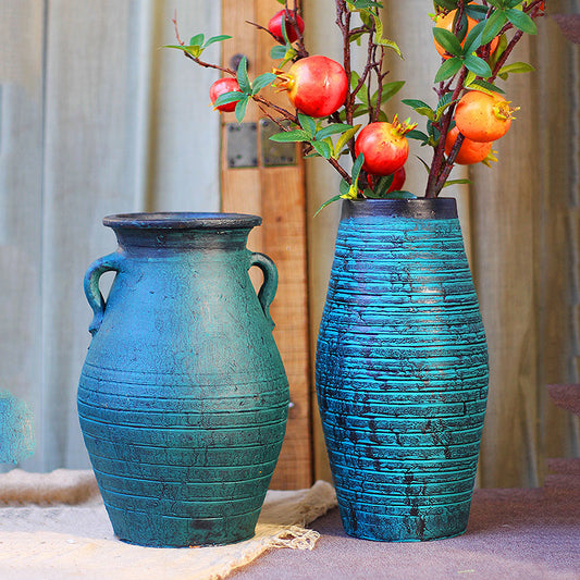 Ceramic Old Vases In The Living Room With Dried Flowers